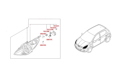 چراغ جلو راست هیوندایI20